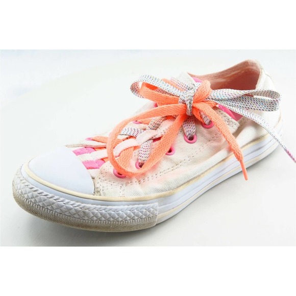 Converse‎ All Star Girls Shoes Size 2 M Off White Low top Fabric - Picture 1 of 7